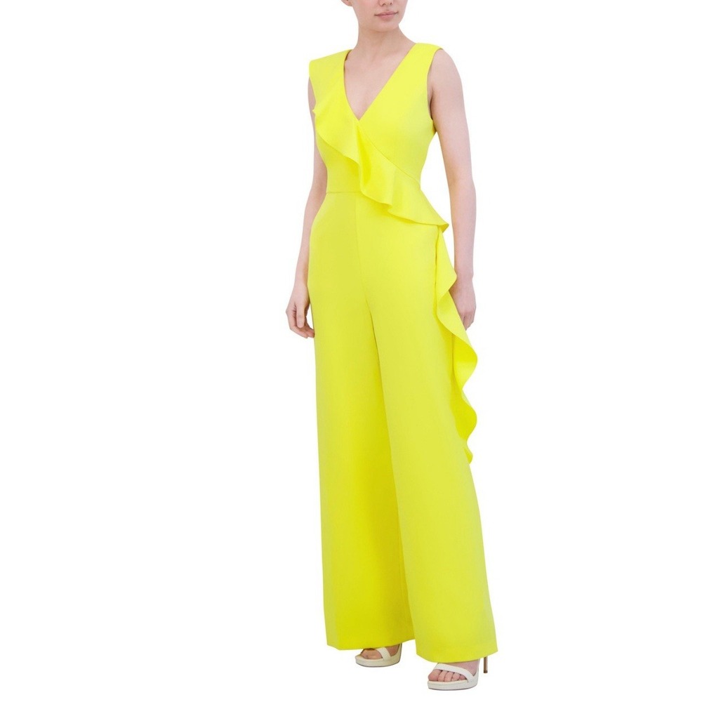 Laundry By Shelli Segal Yellow Side Ruffle Romper Pockets Size 16 New $138‎